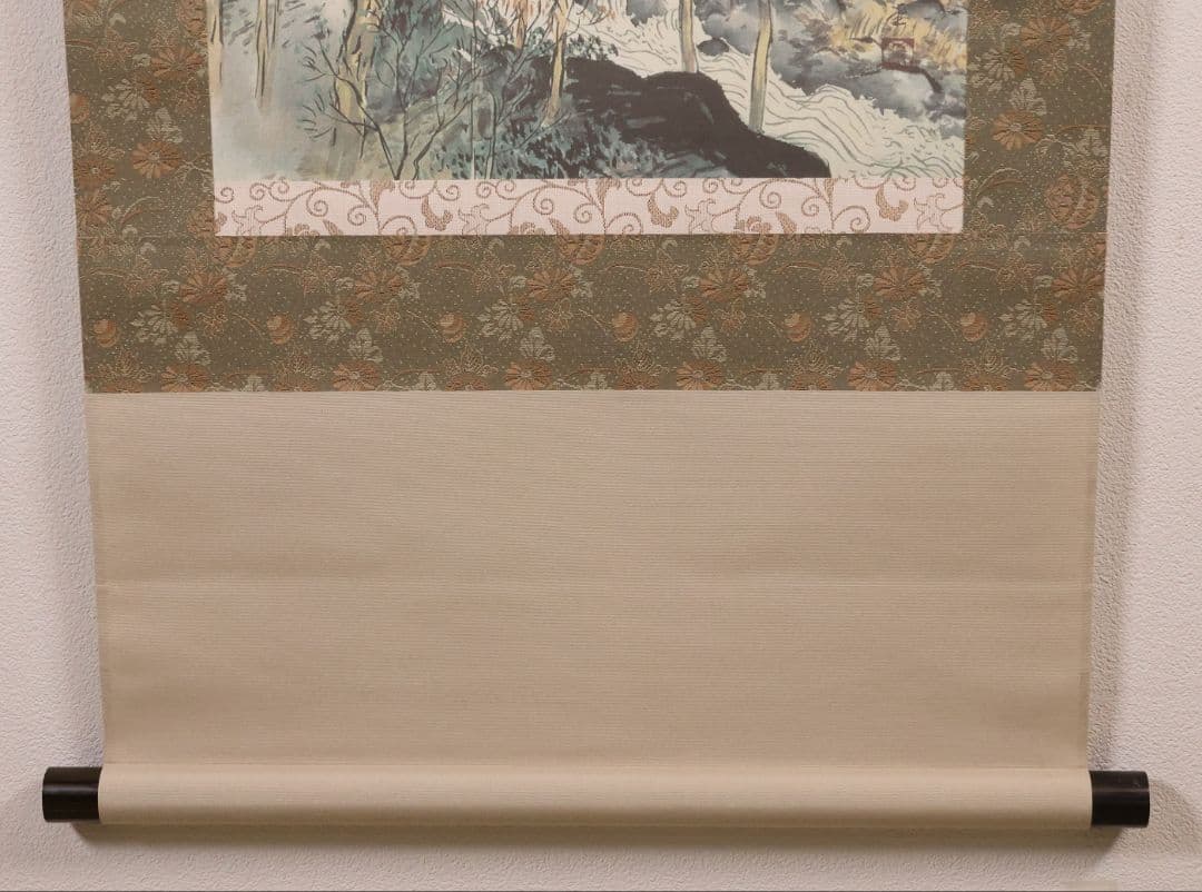 【複製】玉堂美術館監修 川合玉堂画 渓村春信 絹本 掛軸 工芸 山水 MB115