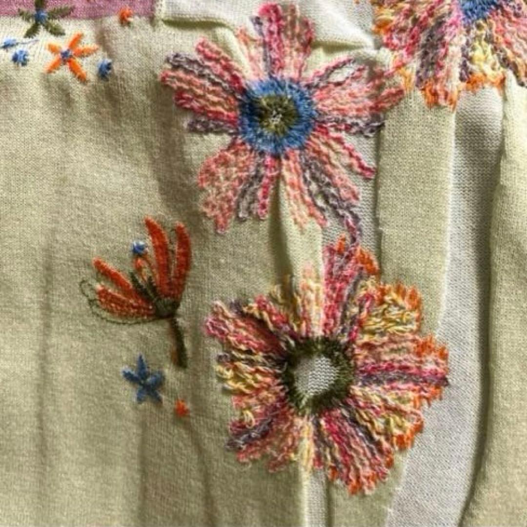 新品タグ付】M.&KYOKO 佐藤繊維 花刺繍 春夏 ニット 綿和紙 ゆったり