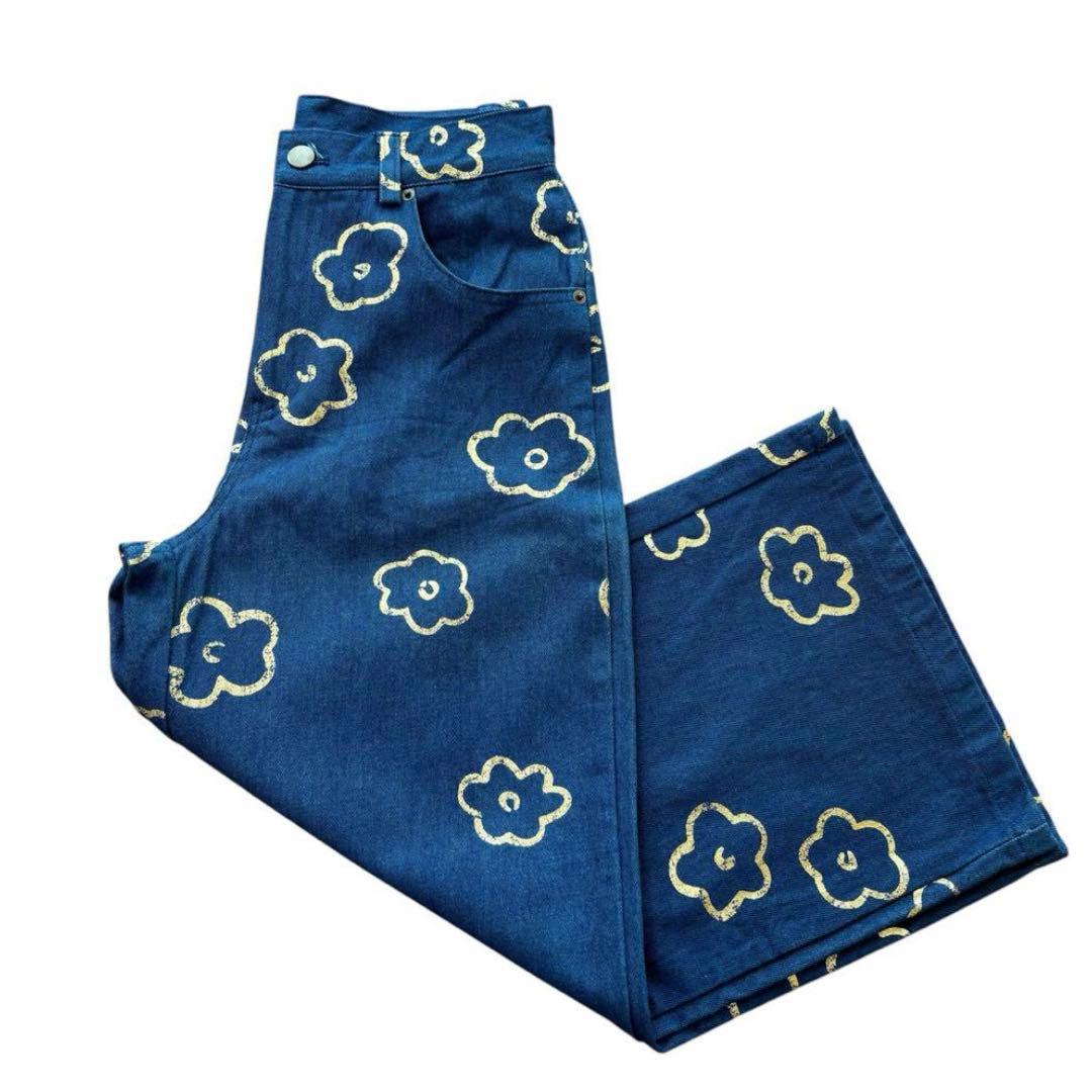 あさぎーにょ poppy ゴールドフラワーデニムパンツ サイズS