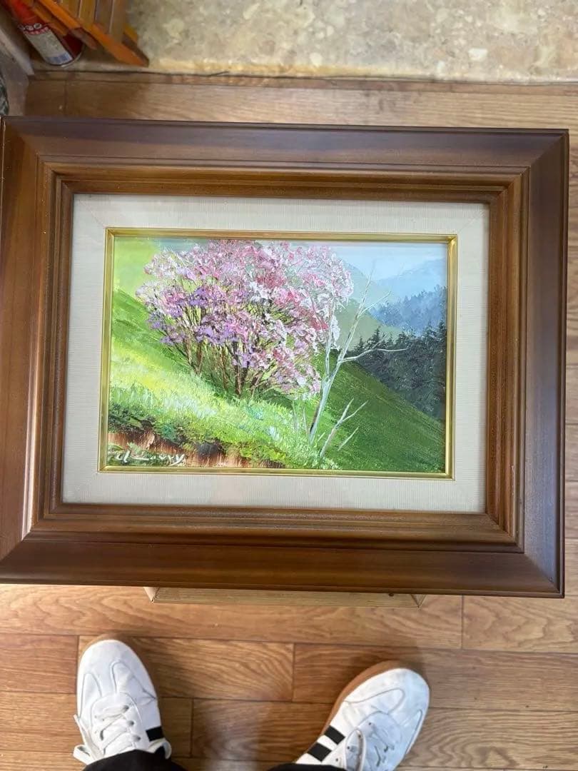 櫻木稔（桜木稔）「岩つつじ咲く」油彩画 F3号相当 1997年制作 額装品