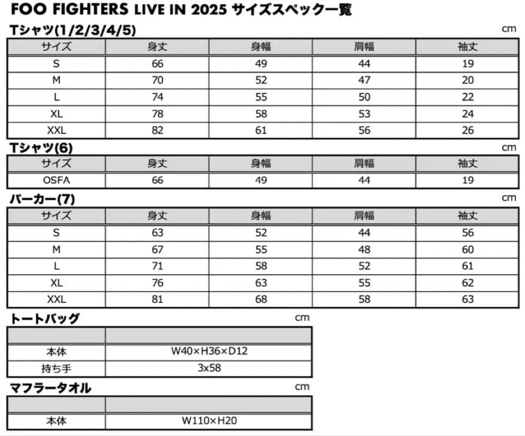 FOO FIGHTERS 2025 TOUR Tシャツ XXL