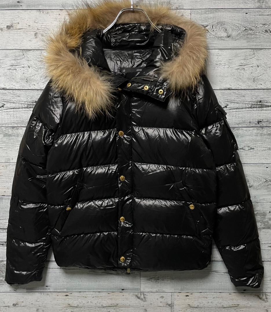ファーダウンジャケット 鬼ファー 光沢 y2k 黒 お兄 短丈 ギミック