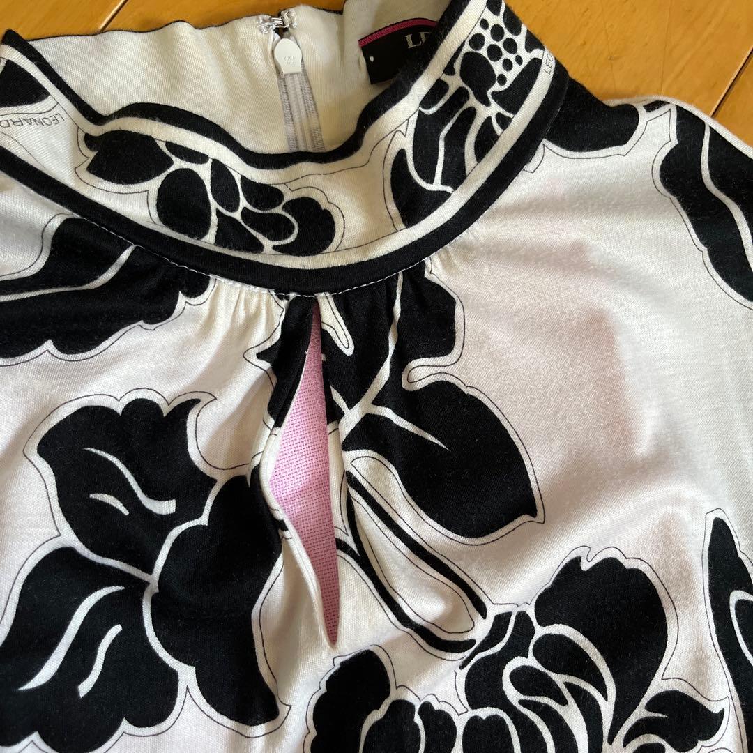 LEONARD レオナール 白黒フラワープリント ワンピース 38 - メルカリ