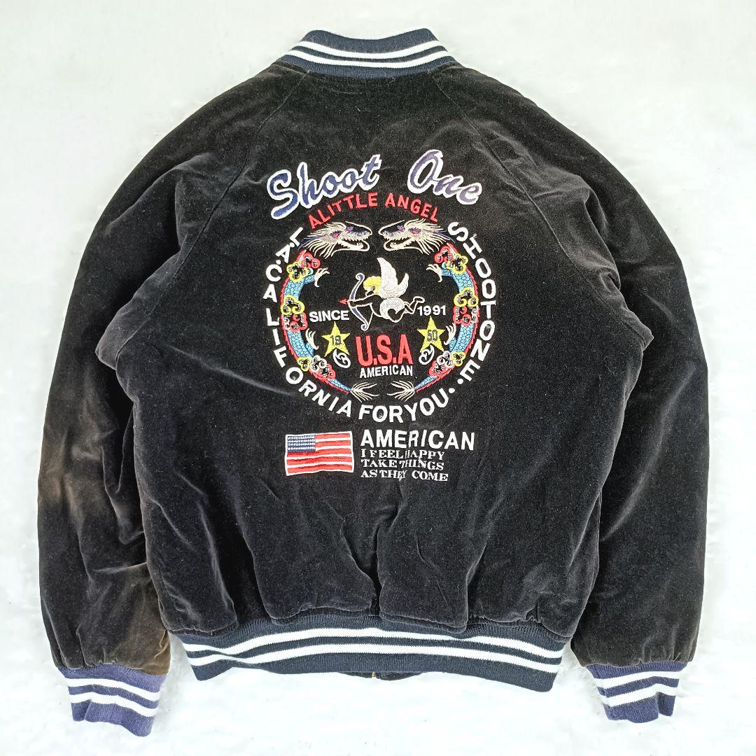 shoot one 希少デザイン スカジャン USA 別珍 ベロア 刺繍 L - メルカリ