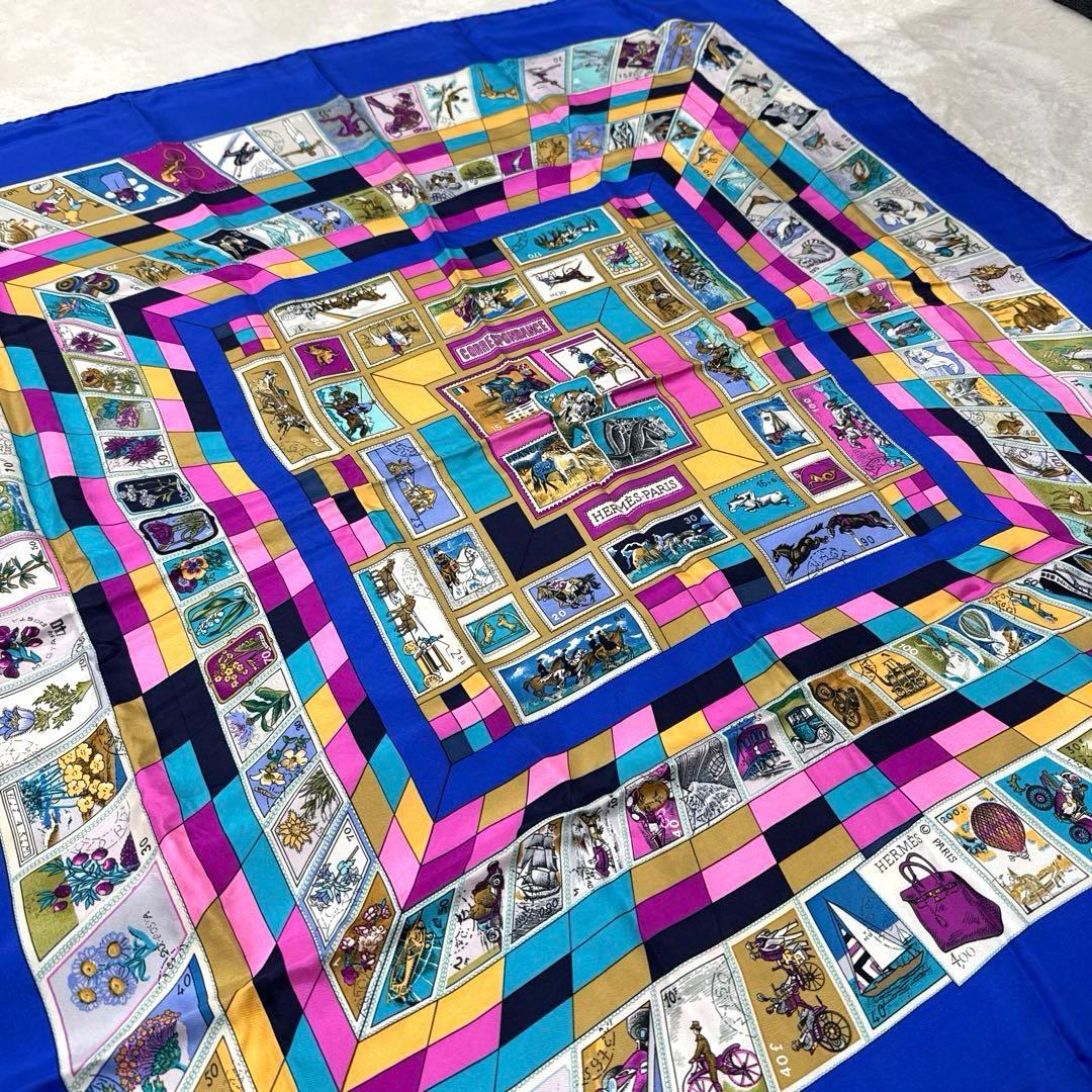 エルメス カレ90 スカーフ CORRE SPONDANCE ブルー 切手 - メルカリ