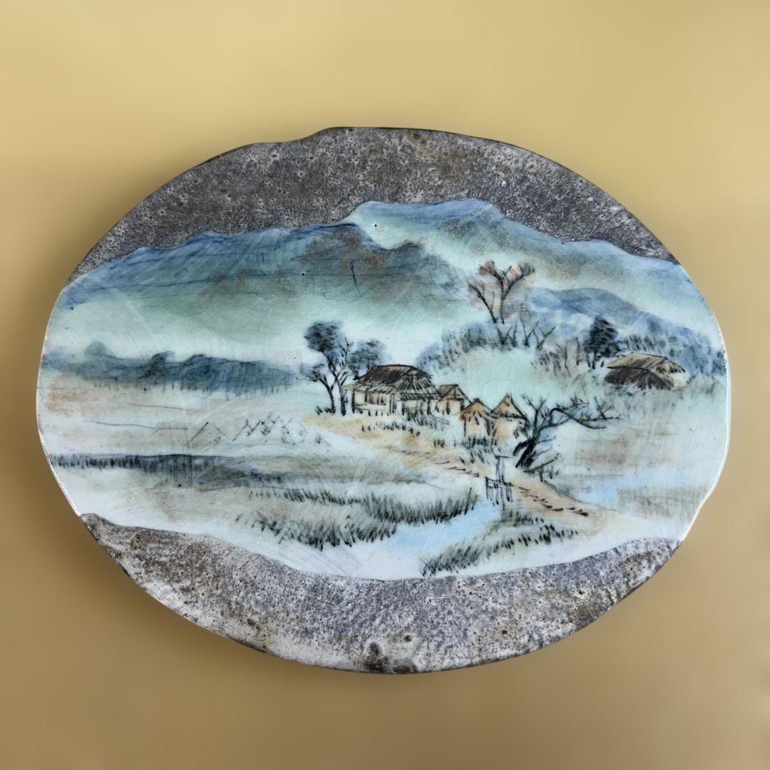 京焼　陶板画　平安萬珠堂(1925年にはパリ万博にも出展) 清水焼　絵画 平安萬珠堂 清水焼 染付 蘭の絵汲出し 5客 抹茶注ぎ分けにも dbsy10084