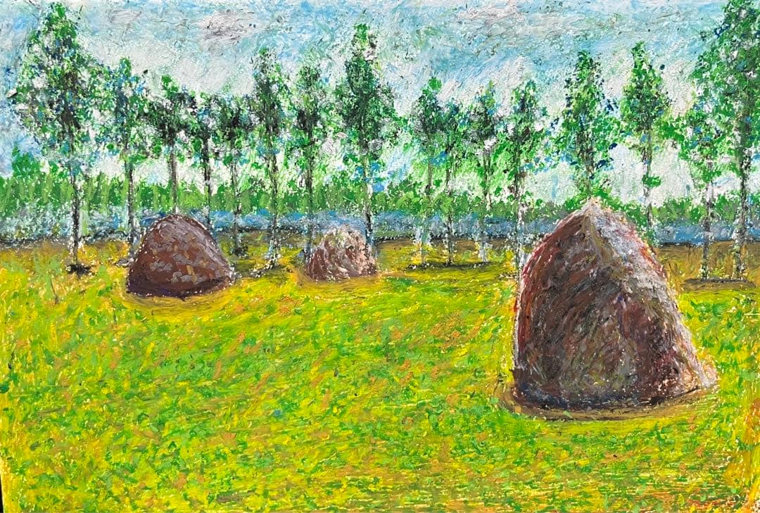 風景のパステル画 石のオブジェクト 7月の3色パステルアート作品集 | 3色パステルアート｜心理