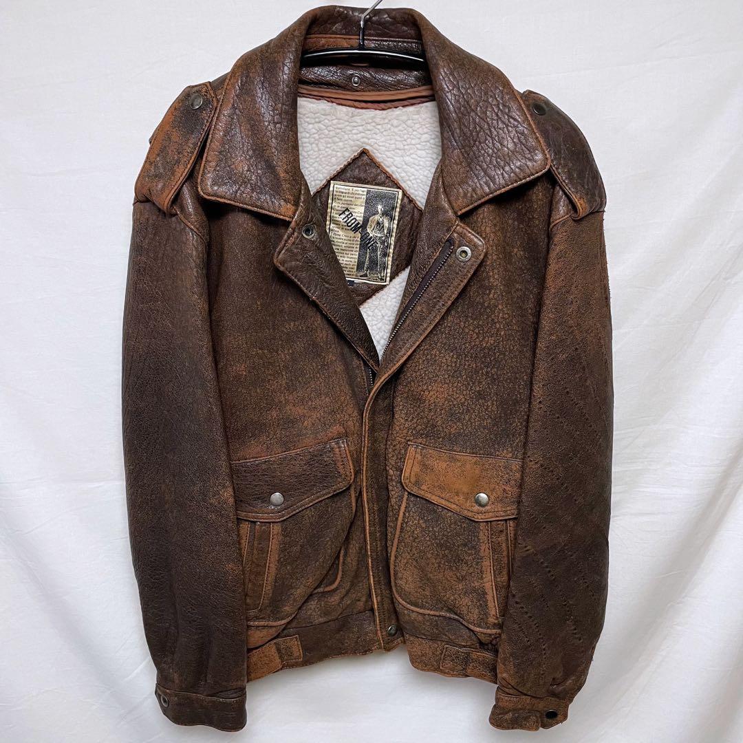 FROM-ONE フライトジャケット ラムレザージャケット ボア襟 羊革 本革L