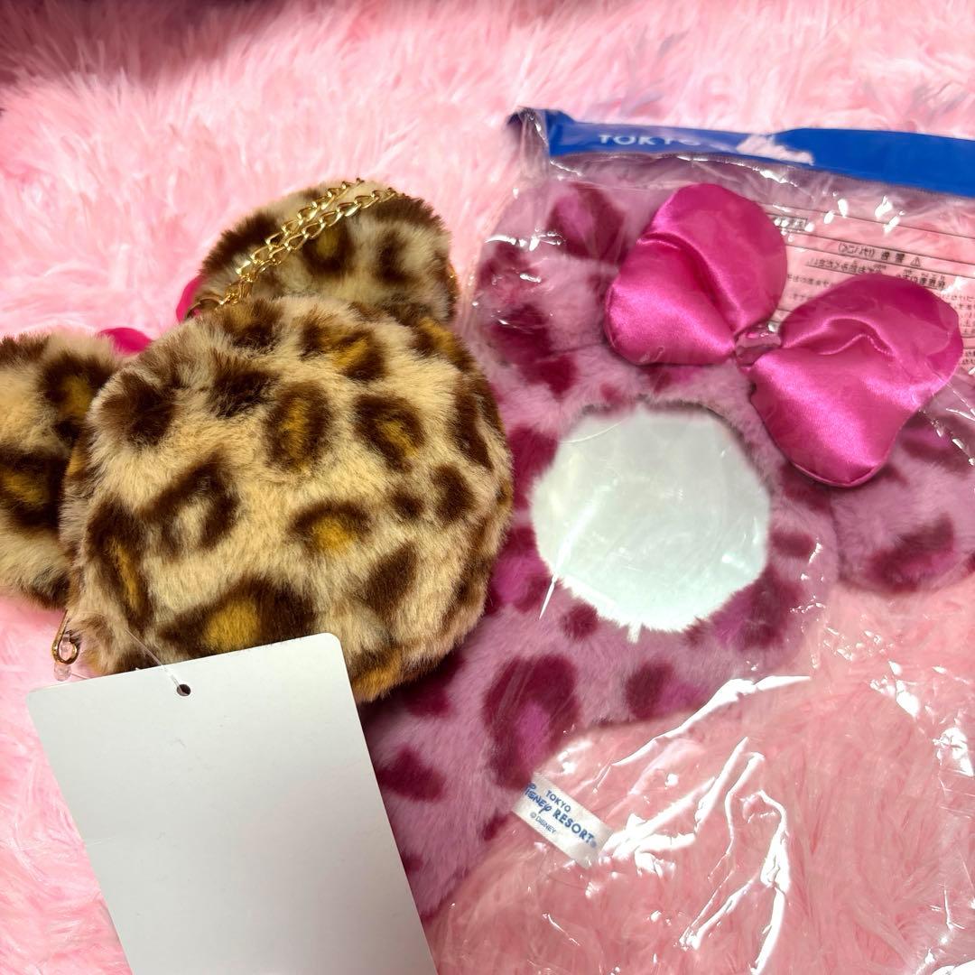 ディズニー ミッキー ヒョウ柄 ポーチ ミラー 新品 ミニーちゃん