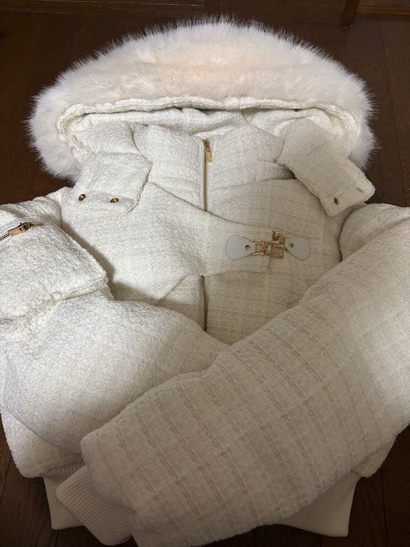 Randy アシンメトリーバックルツイードパデットジャケット ホワイト S