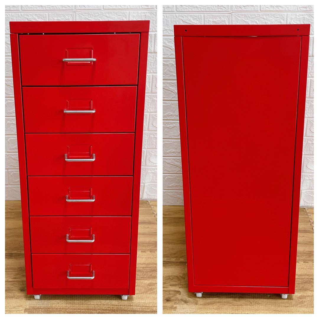 美品】IKEA ヘルメル引き出しユニット キャスター付き レッド