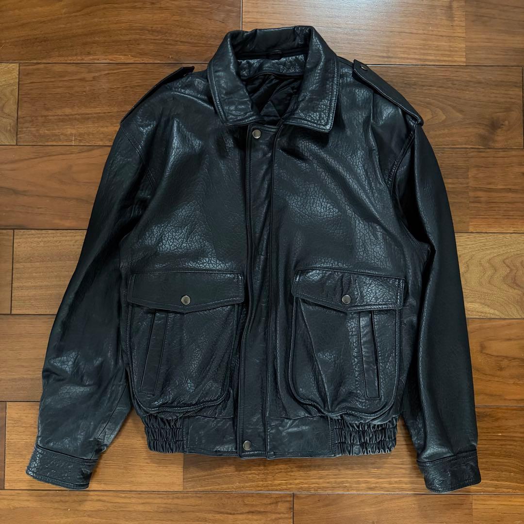 韓国製 90s A-2 G-1 リアルレザー ブラック フライトジャケット L