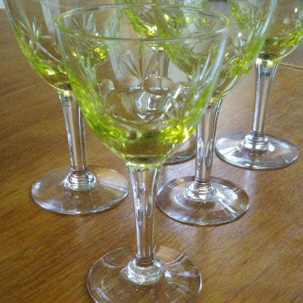 稀少☆イギリス ビンテージ ウランガラス ワイングラス 5個セット