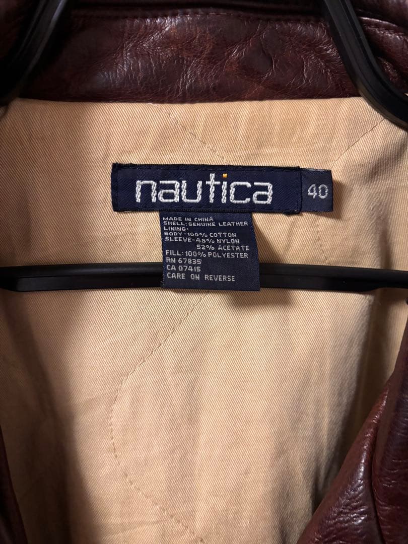 nautica レザージャケット ブラウン 40 中綿 内キルティング