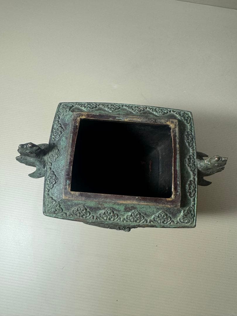 2136 高岡銅器 米田秀保造 獅子摘 龍鳳凰紋 四つ足 香炉