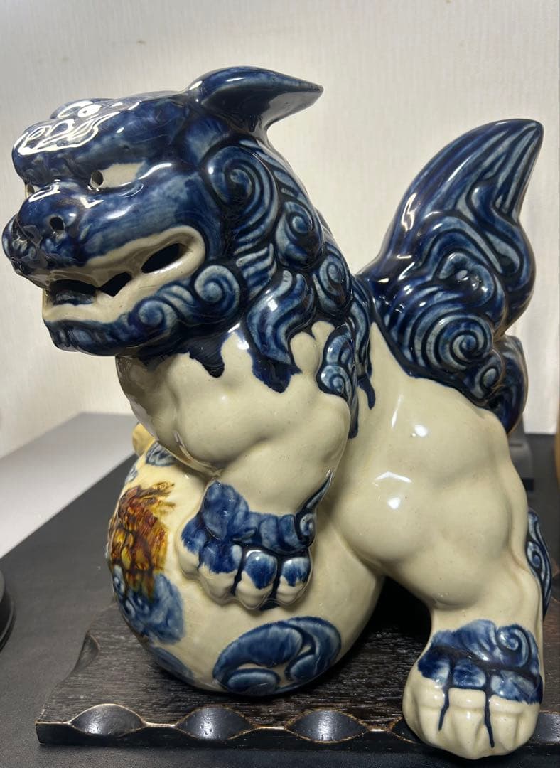 守り神陶器シーサー　獅子　旧家蔵出し、骨董品、縁起物、お守り、風水、収蔵品 沖縄 お土産 シーサー 守り神 黒石獅子シーサー : 琉球ガラス専門店
