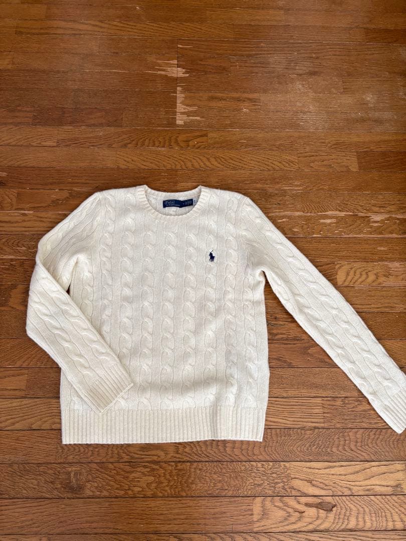 Polo by Ralph Lauren ホワイト ケーブルニット M ケーブルニット コットン セーター MNPOSWE16820693