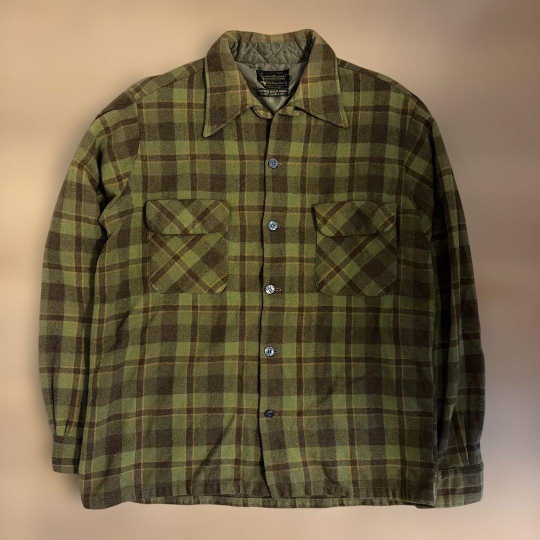 古着 50s 60s sears ウールシャツ　ボックス型　オリーブ 古着 50s 60s sears ウールシャツ ボックス型 オリーブ - メルカリ