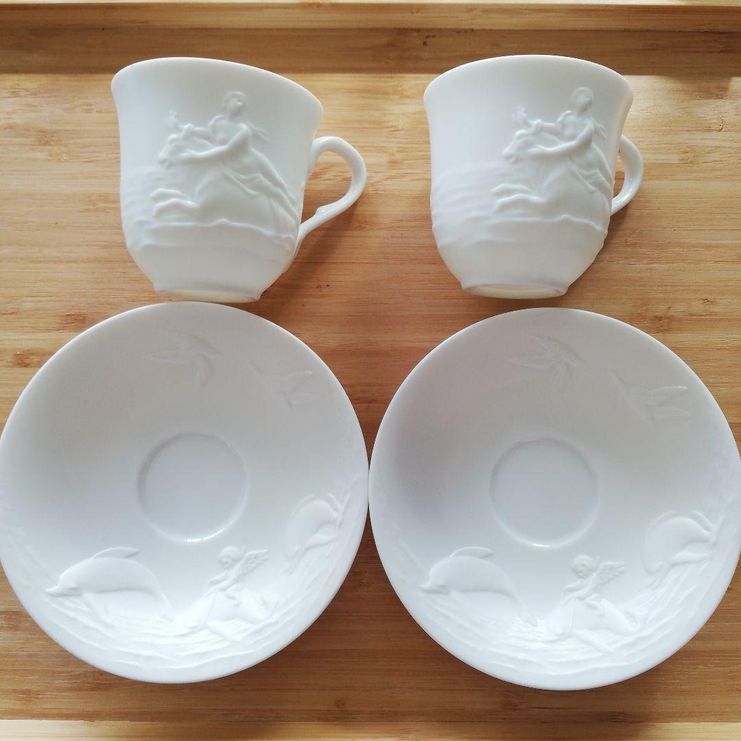 カップ＆ソーサー ペア 白磁 白生地 イルカ チャイナペイント