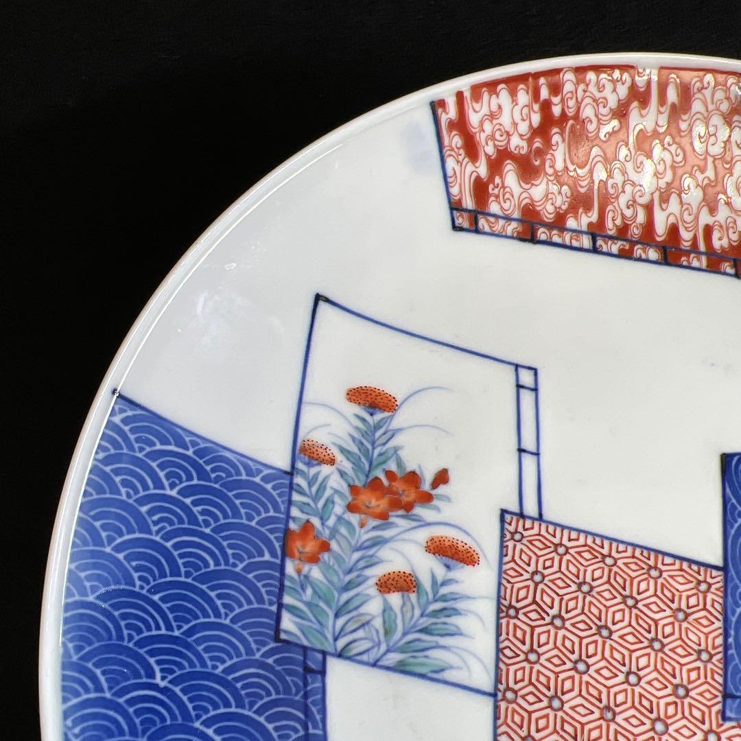 時代 色鍋島 八寸皿 塗木箱付 直径21㎝ 東Y8-0109☆