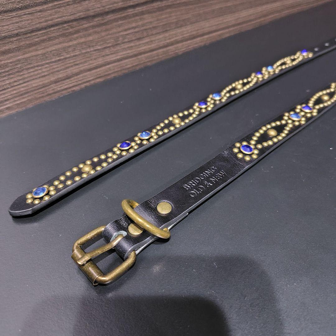 クロス青□本革レザーフルスタッズナローベルト☆アメカジヴィンテージ