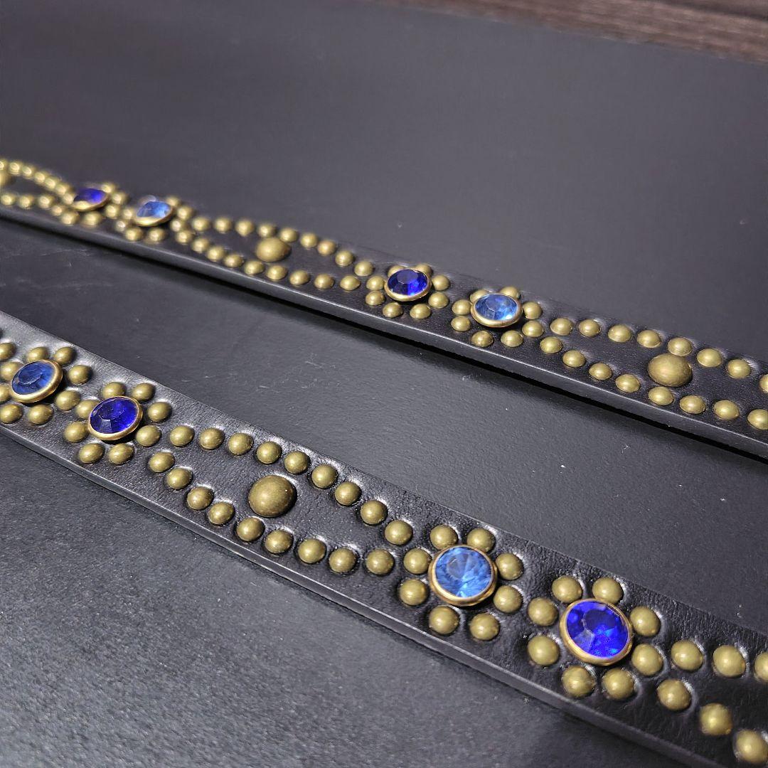 クロス青□本革レザーフルスタッズナローベルト☆アメカジヴィンテージ