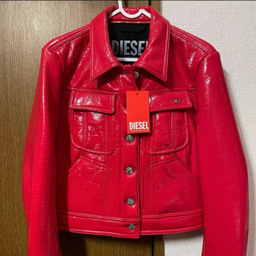 DIESEL 赤 レザージャケット ディーゼル エナメルトラックジャケット