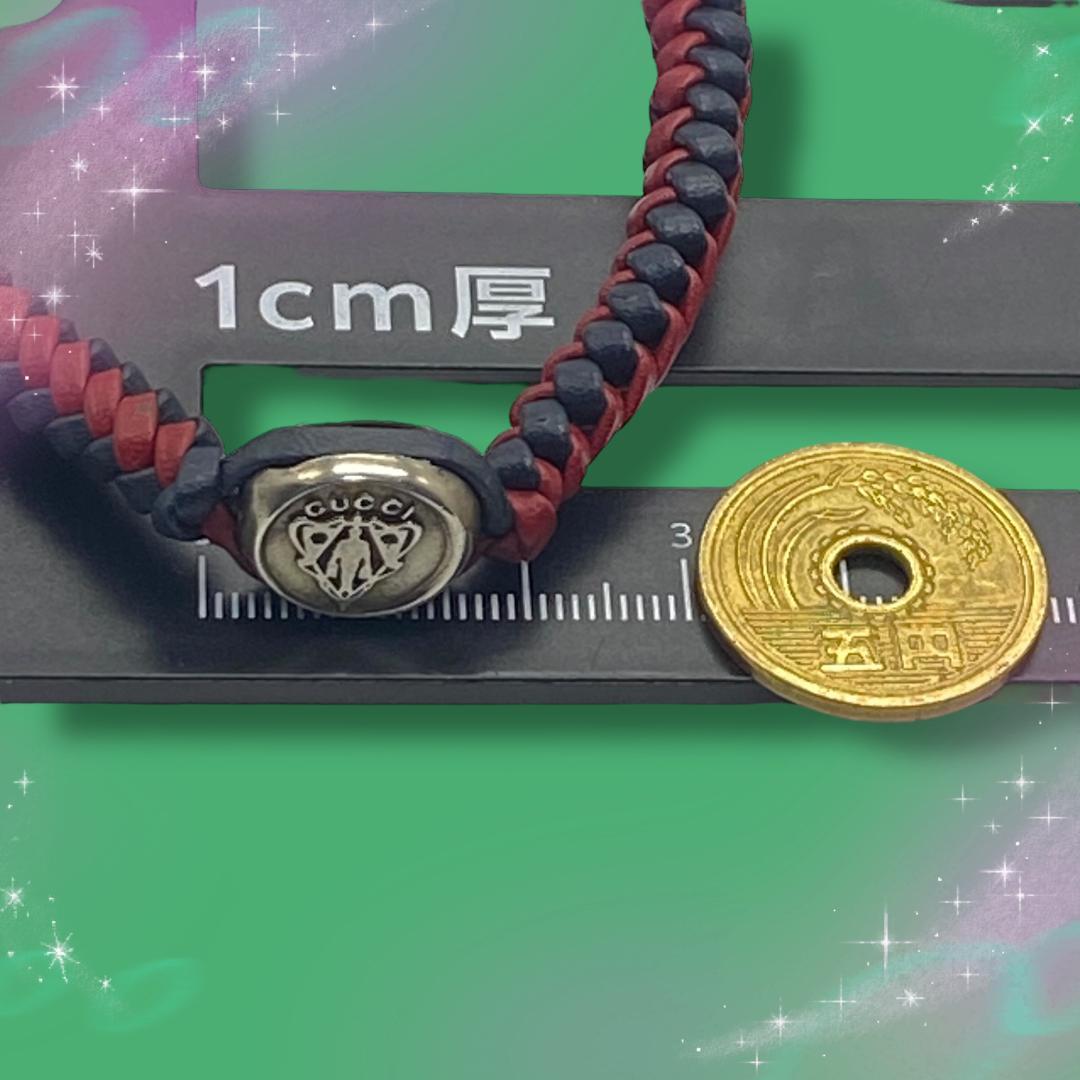 《美品》 グッチ ブレスレット クレスト 編み込みレザー Ag925