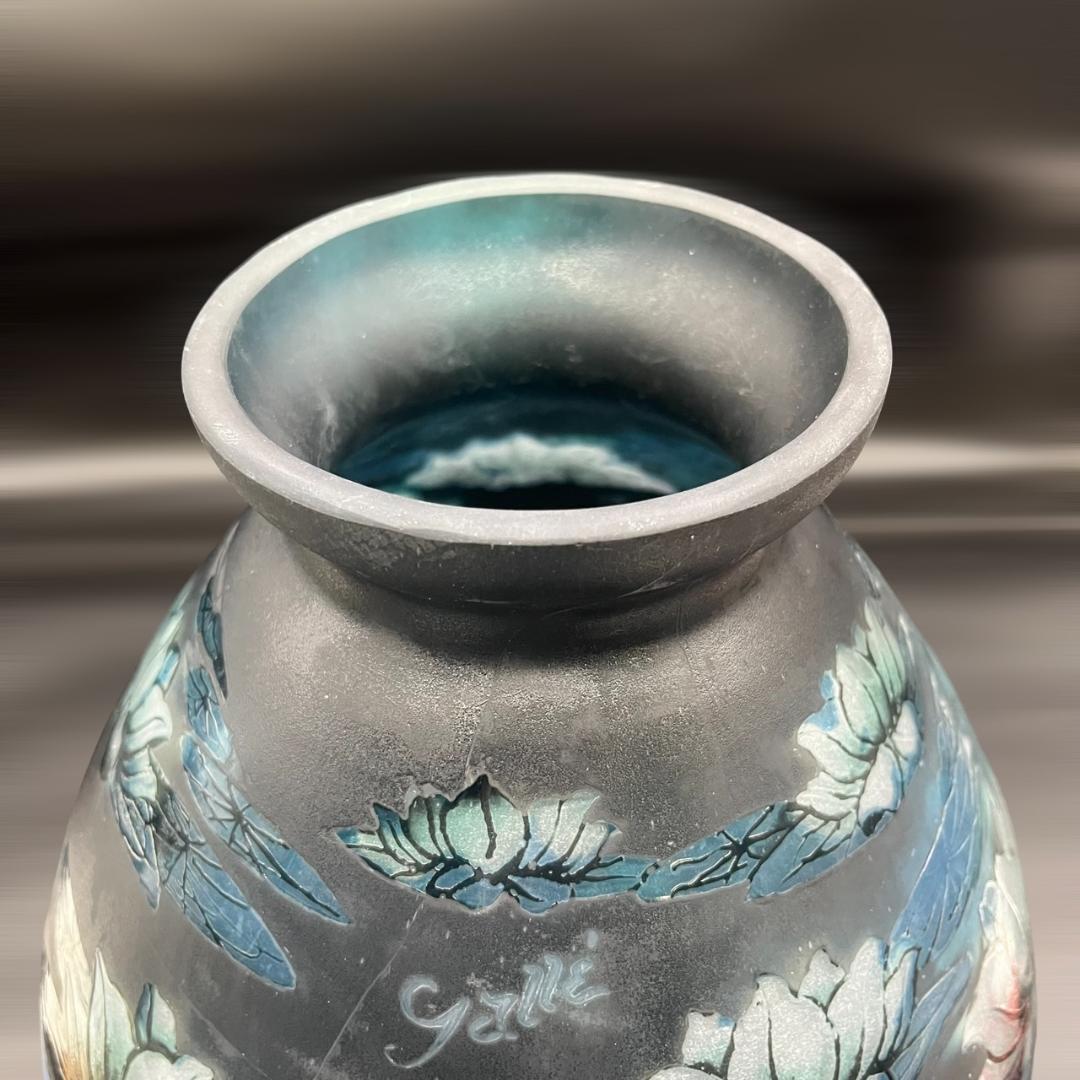 エミールガレ 鯉紋 特特大 花瓶 カメオ彫り 被せガラス 高さ40cm