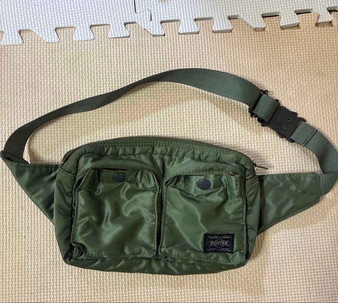 マー　PORTER ボディバッグ セージグリーン　カーキ PORTERタンカーのウエストバッグは大容量で普段や旅行に最適でおすすめ