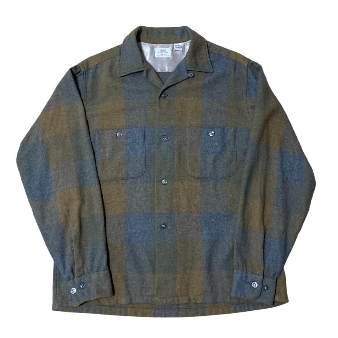 ヴィンテージ60's Sears ウール オープンカラーシャツ オンブレ M VINTAGE - 極上 美品◎50s 60s ビンテージ◎SEARS オンブレ レーヨン