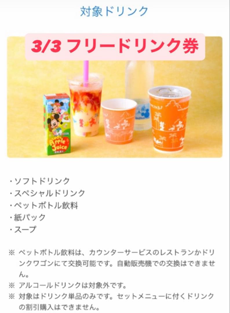 ディズニー バケーションパッケージ バケパ フリードリンク券 - メルカリ