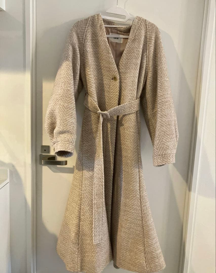 FURFUR ミックスツイードノーカラーコート ピンクベージュ¥42,900