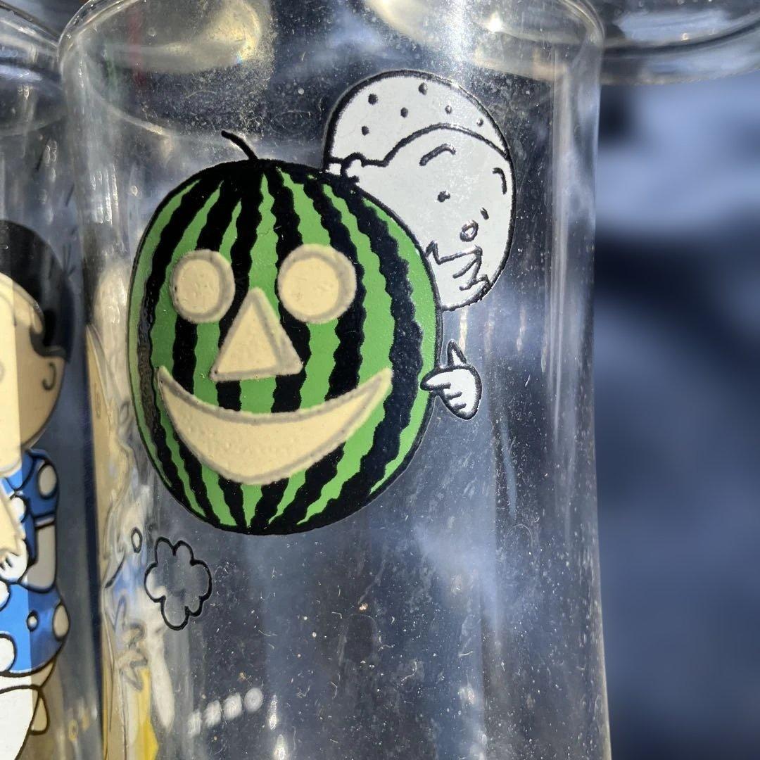 (482)サザエさんキャラクターイラスト付きガラスグラス6個セット