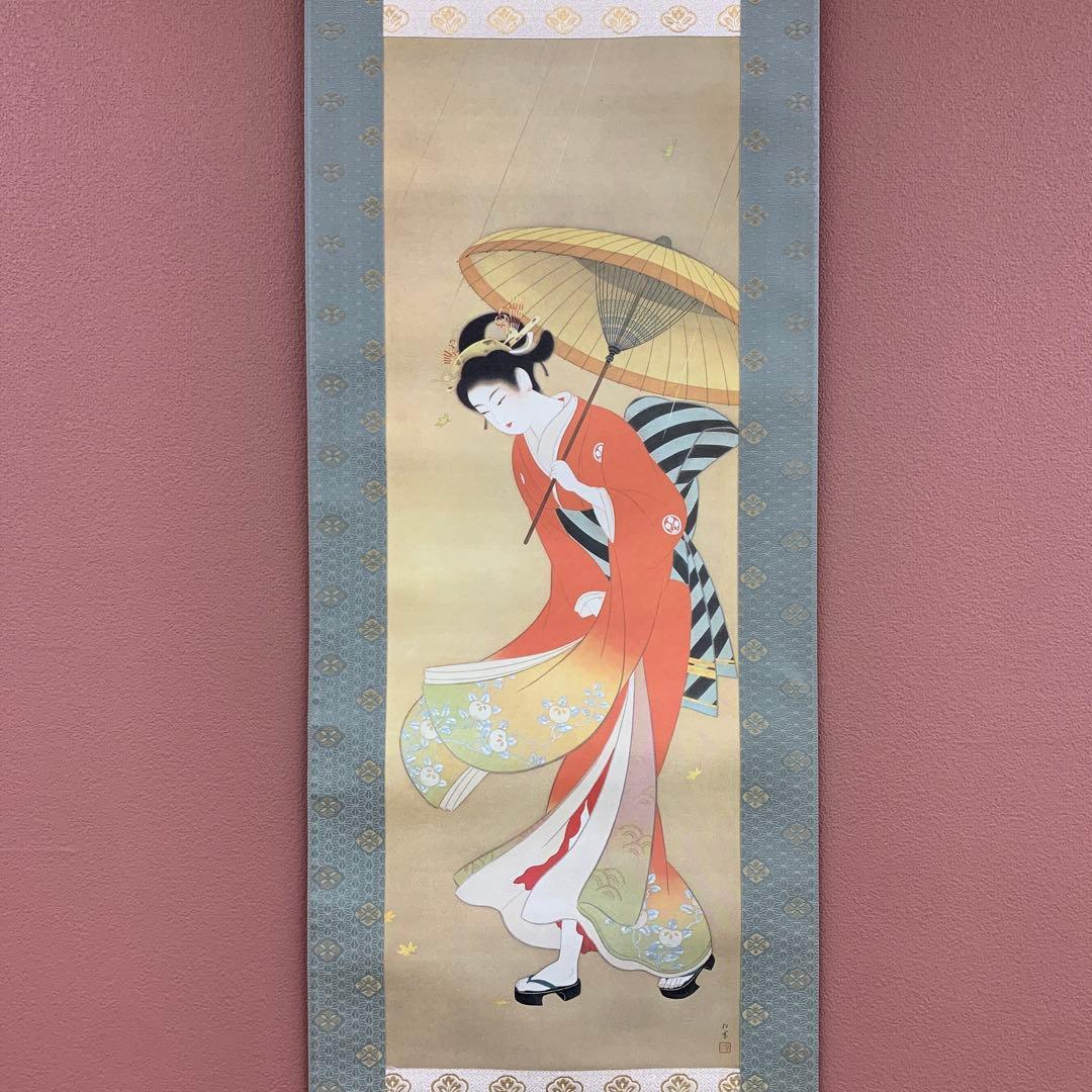 美品 掛け軸 上村松園筆「志ぐれ」四季美人画 名画 浮世絵