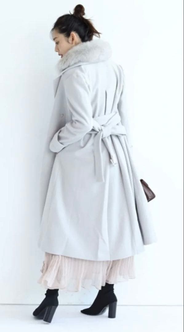 JUSGLITTY♪フードファー付きロングコート ウール アンゴラ ベルト S