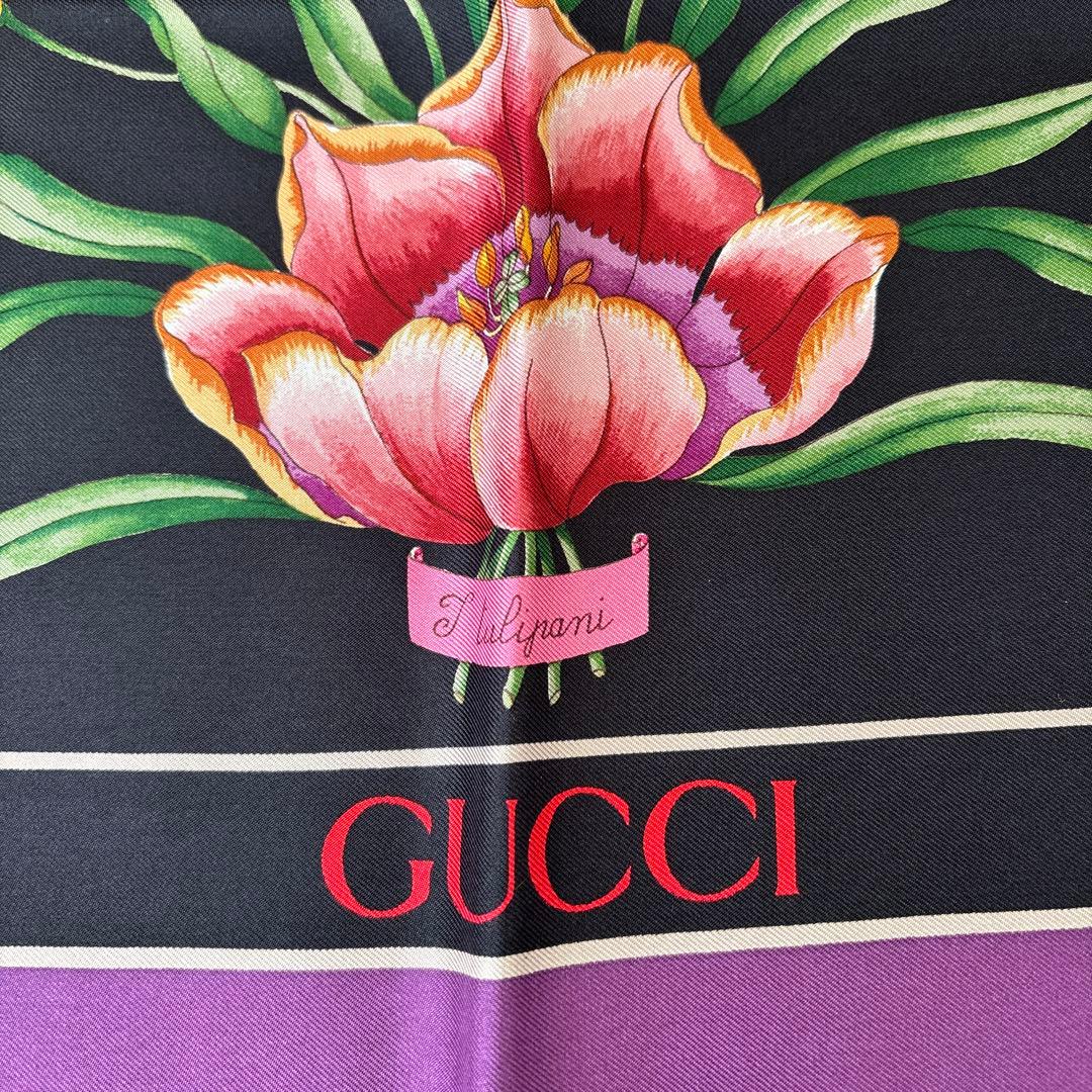 シカです！ オールドGUCCI 大判シルクスカーフ《T tulipani》
