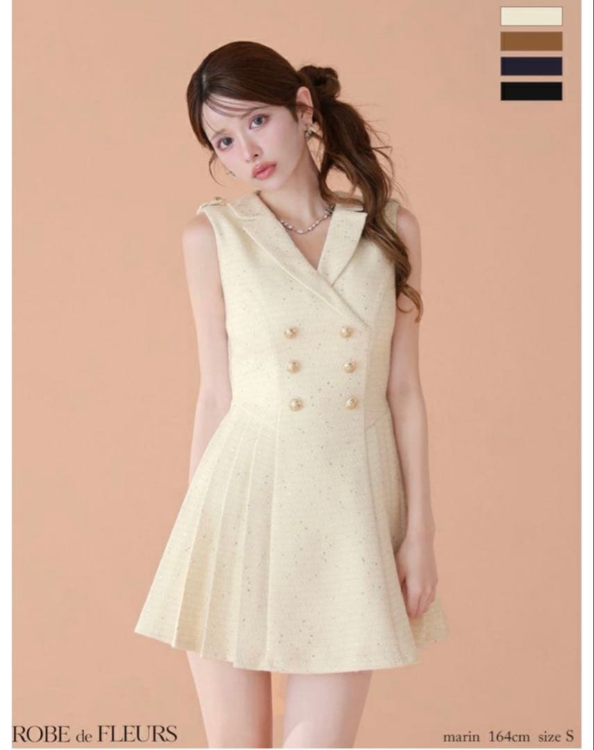 ROBE de FLEURS ベージュドレス S XSサイズあり【ROBE de FLEURS/ローブドフルール】ジュエリー/ リボン