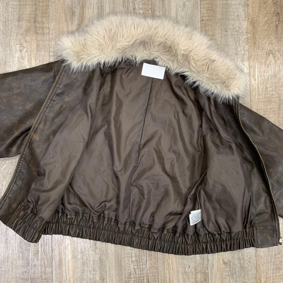 1m13 Chico チコ フェイクレザールーズジップブルゾン