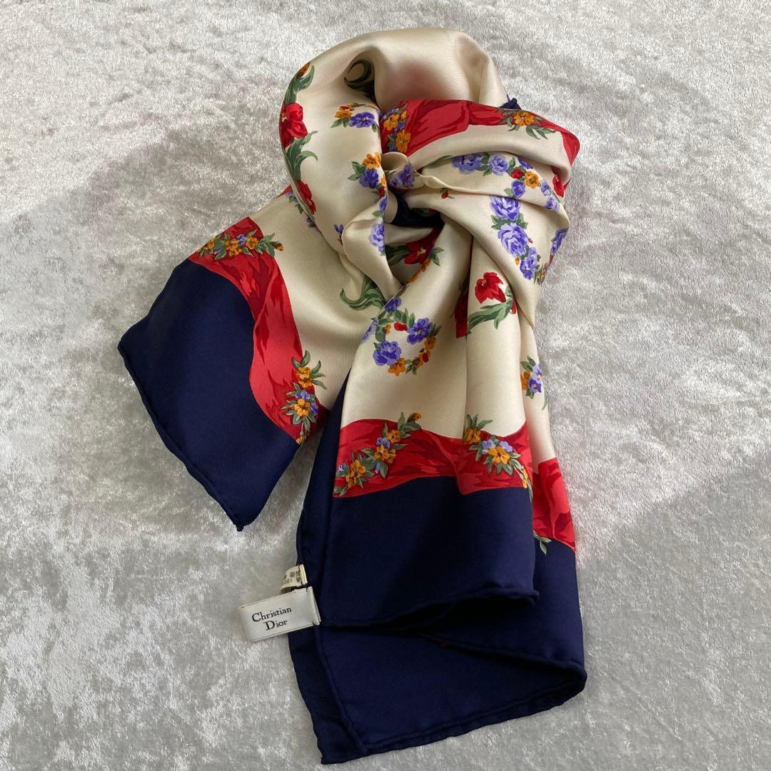 Christian Dior クリスチャンディオール 大判スカーフ シルク ロゴ