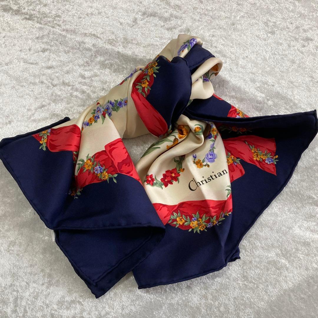 Christian Dior クリスチャンディオール 大判スカーフ シルク ロゴ