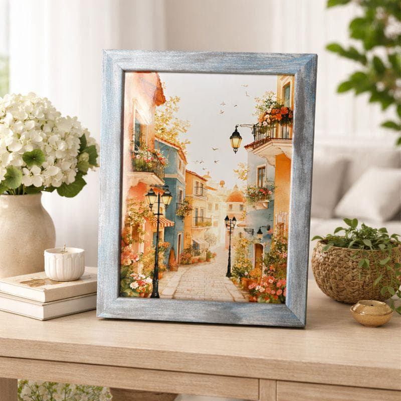 ヨーロッパ 街並み おしゃれ 絵画 風景画 水彩画風 2L版 額縁付 雑貨