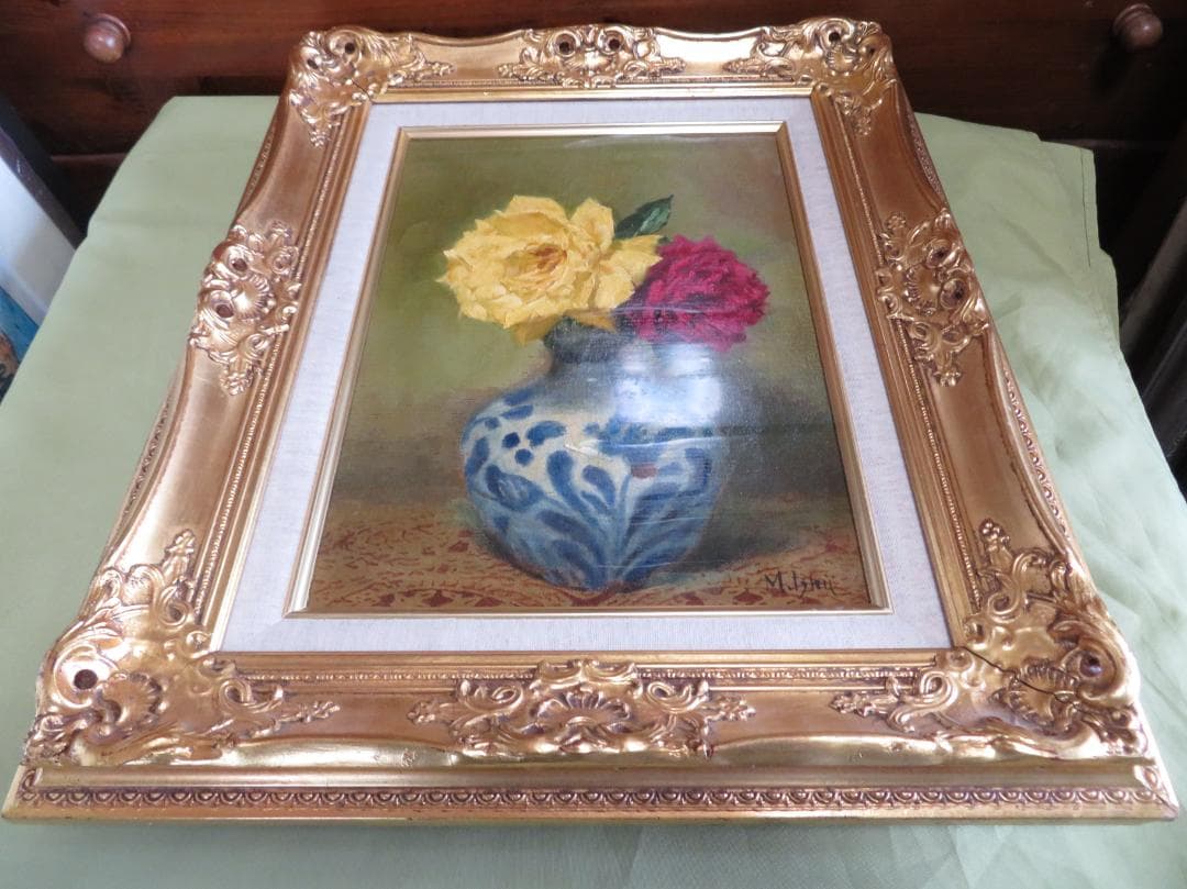 ◇石井光雄 「薔薇 ペルシャ壺」 F4号 日本自然派美術会委員 師：岡田