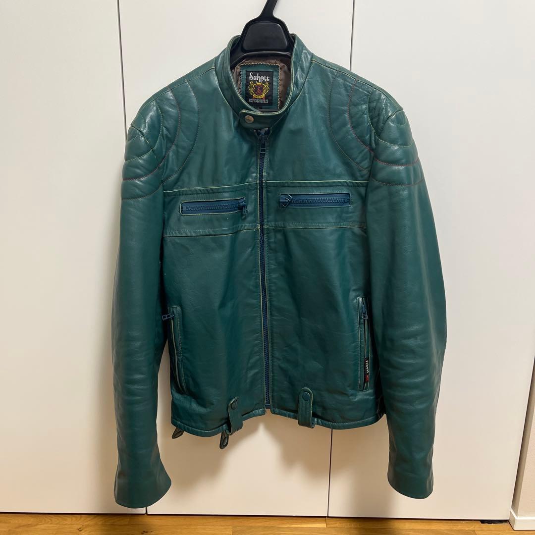 schott ショット　シングルライダース　レザージャケット　L グリーン 中古・古着通販】Schott (ショット) レザーライダースジャケット
