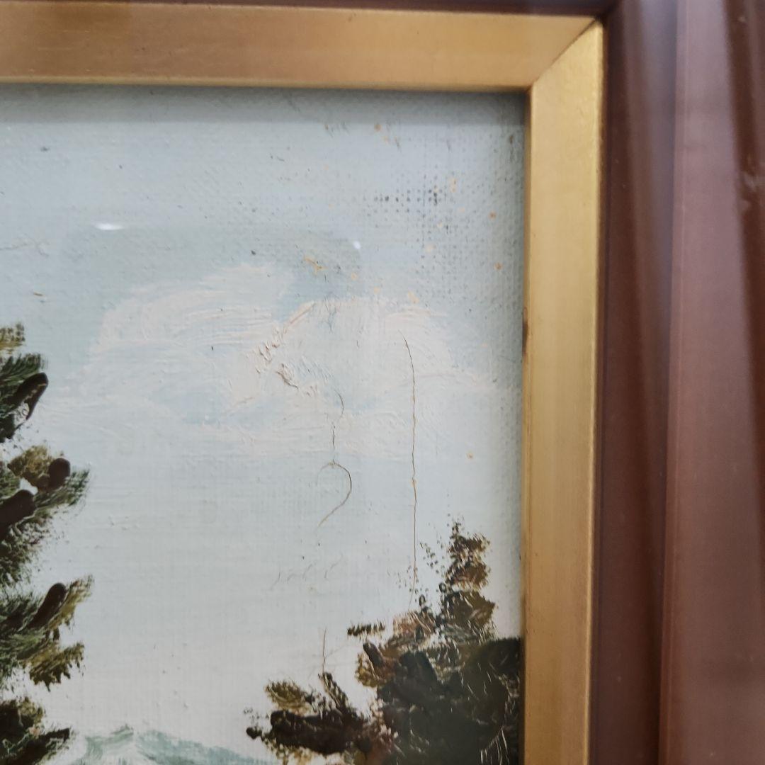 油彩 油絵 田舎風景絵画 木製フレーム付