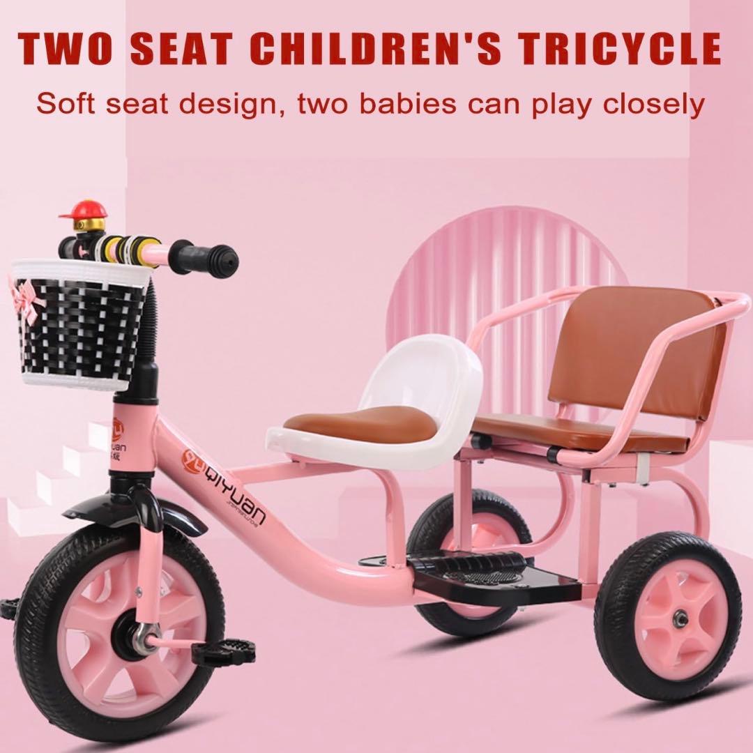 新品未使用 子供用三輪車 ダブルシート ピンク 補助席付き