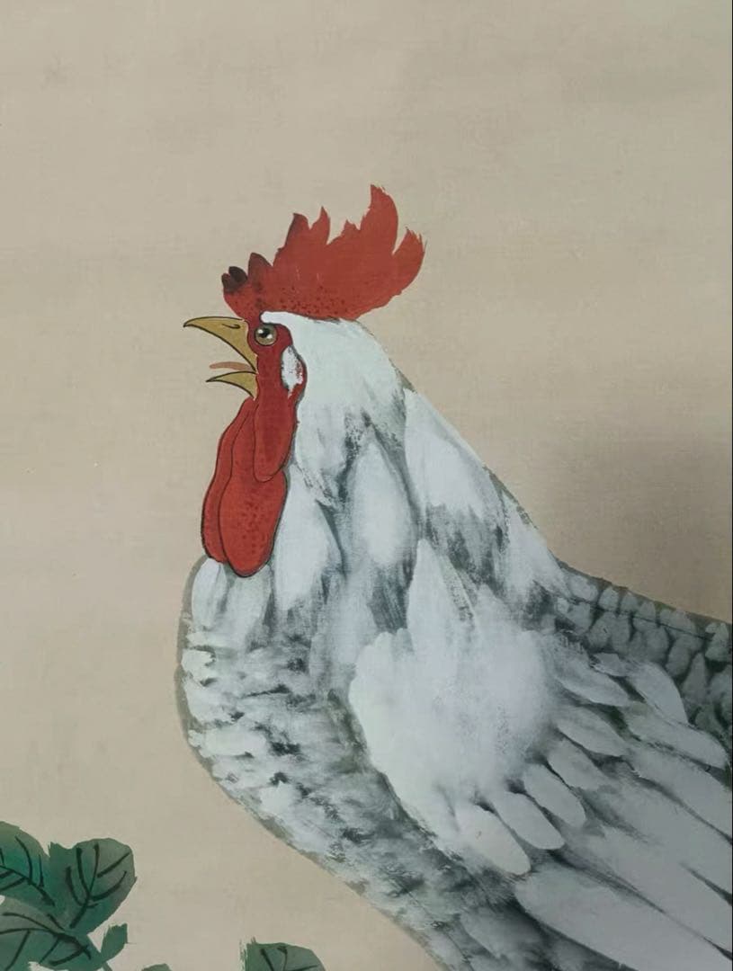 旧蔵書画【徐悲鴻款 花鳥図】花開富貴・大吉鶏図　証書付き 中堂掛軸