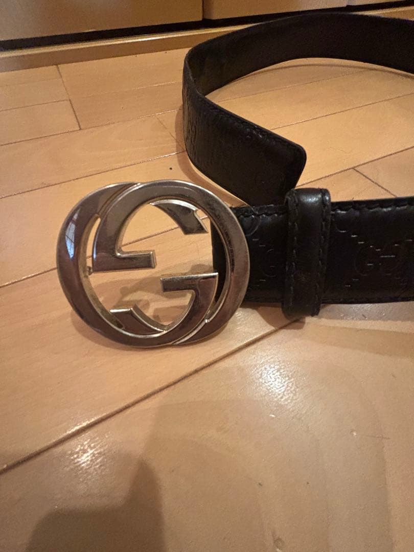 GUCCI ブラックレザー ベルト ダブルGロゴ