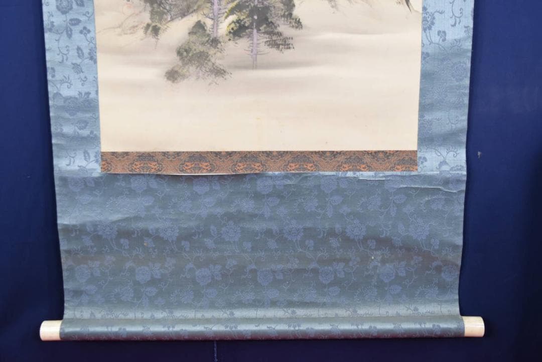 【真作】竹嶺/秋景山水図/掛軸☆宝船☆AA-971