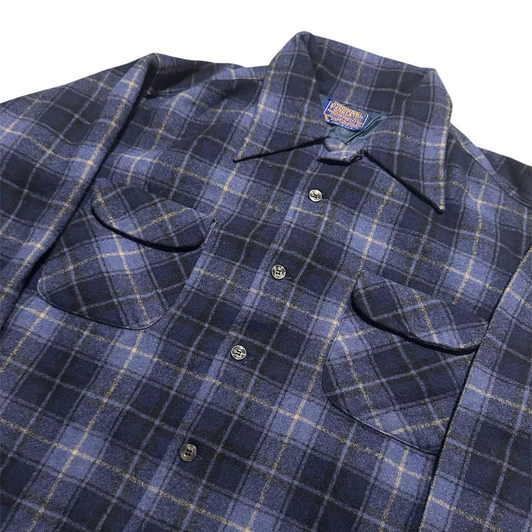 70s PENDLETON オンブレヴィンテージ ウールシャツ 青 XL 好配色